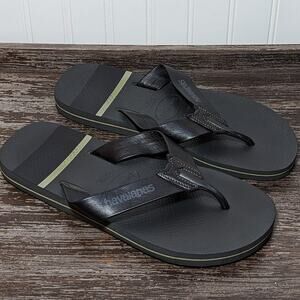 Havaianas Men's Black Leather Strap Foam Flip Flop Sandals Size 41